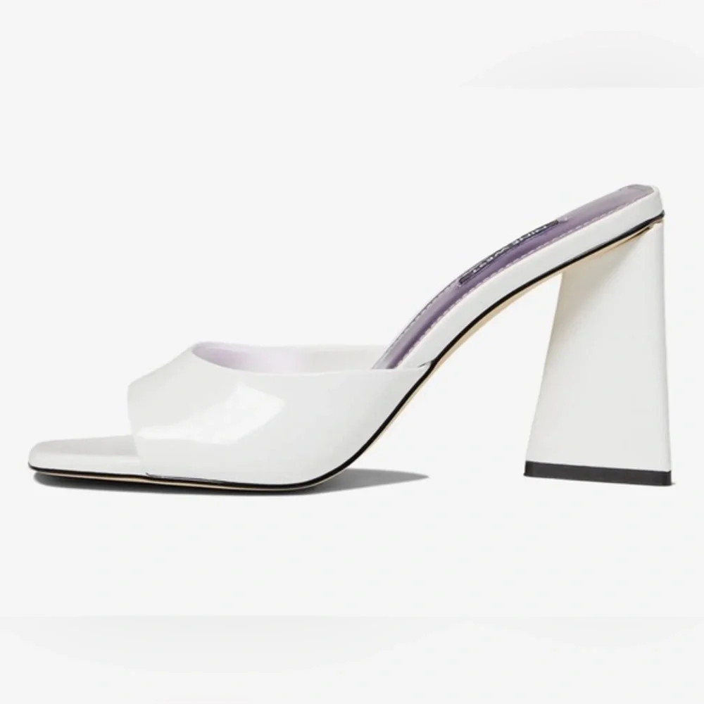 Nine West® Yougo 3 white patent square‎ toe mule heels size 10 brand new